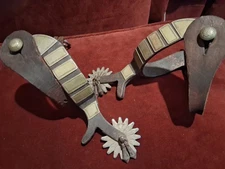 ANTIQUE TEXAS COWBOY SPURS CROCKETT STYLE  OVERSIZED ENGRAVED ROWLS & DINGL BOB