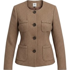 Cabi 3170 Tan Herringbone Flecked Button Front Blazer Jacket Womens Medium