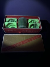Vintage Akro Agate Smoker's Set 5 Pc. Uranium Mint Glass With The Box