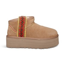 UGG CLASSIC ULTRA MINI BRAID PLATFORM CHESTNUT SUEDE WOMEN'S BOOTS SIZE US 8 NEW