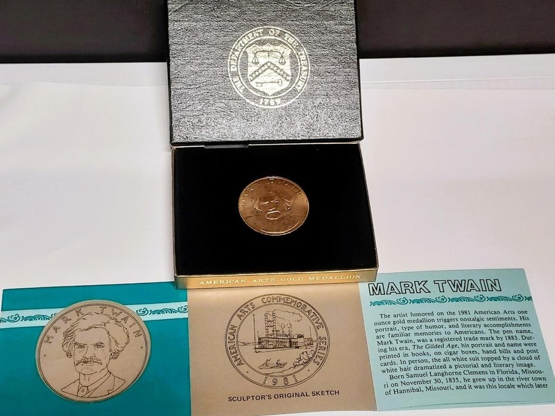 1981 Mark Twain Commemorative American Arts 1 ounce gold medal - Free Shipping
