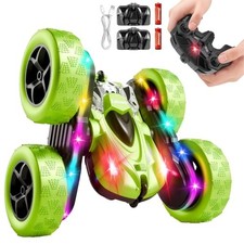 Remote Control Car 4WD 360 Flip Double Sided RC Stunt Car LED Black green