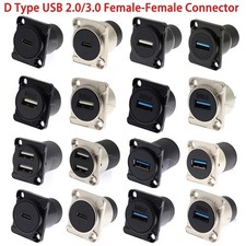 Panel Mount D Type USB 2.0/3.0 Female-Female Connector Jack Socket Black/Silver