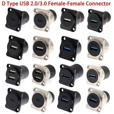 Panel Mount D Type USB 2.0/3.0 Female-Female Connector Jack Socket Black/Silver