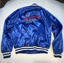 Vintage Chevrolet Blue Satin Snap-Front Jacket Heartbeat of America Chevy Medium