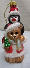 VTG Hand Blown Glass Ornament Christmas Bear Penguin Santa Hand Painted New