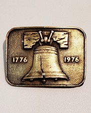 VTG 1776-1976 BICENTENNIAL USA BRASS BELT BUCKLE WITH LIBERTY BELL-2.7/8" X 2"