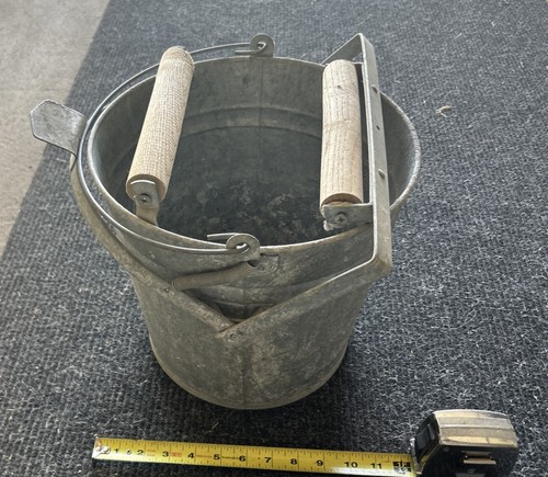 Vintage White Rolling Galvanized Mop Bucket W/ Foot Pedal Wringer-Rustic Heavy