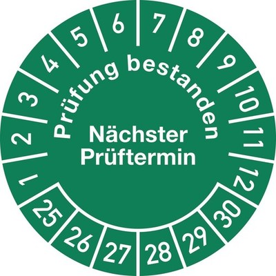 Mehrjahresprüfplakette D.30mm Prüfung bestanden 25-30 Folie Btl.a 100 St.