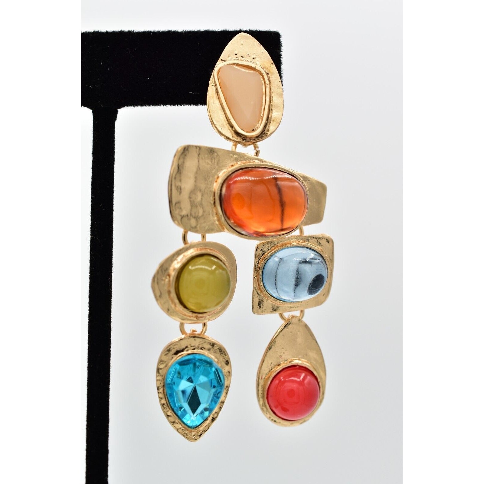 Statement Multi-Stone Drop Earrings Cabochon Crys… - image 7