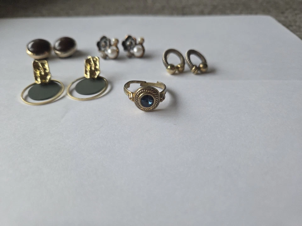 Schmuckset Nachlass Goldfarben Modeschmuck Ohrringe Ring - Bild 4 von 4