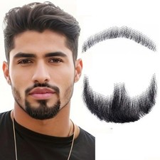 Atatoray Fake Beard Real Invisible Lace Hand Tied Goatee Human Natural Black