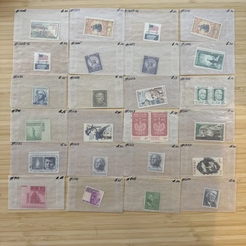US Stamp Lot 20 Mint Singles MNH MH 1930s-1960s Collection Vintage Glassines