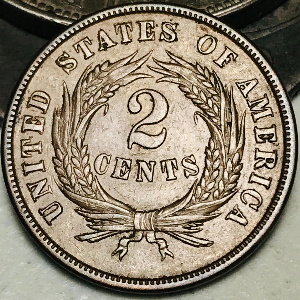 1864 Two Cent Piece 2C FULL MOTTO Ungraded Civil War Date US Copper Coin CC28203 - Image 2 of 4