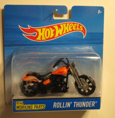 HOT WHEELS REAL WORKING PARTS ROLLIN' THUNDER MOTORCYCLE HARLEY LOOK 1:18 SCALE