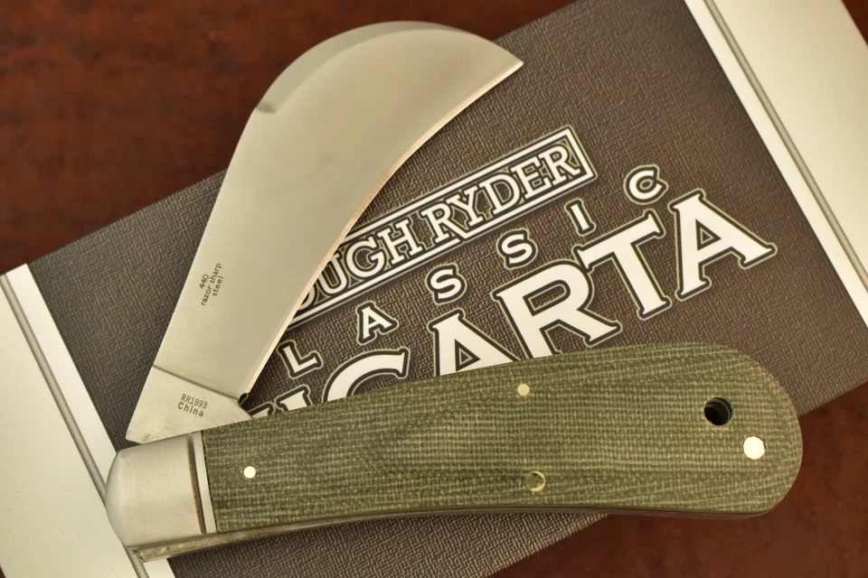 FACA PODADORA ROUGH RIDER RYDER LINHO VERDE CINZA LISO MICARTA HAWKBILL RR1993 - Imagem 4 de 4