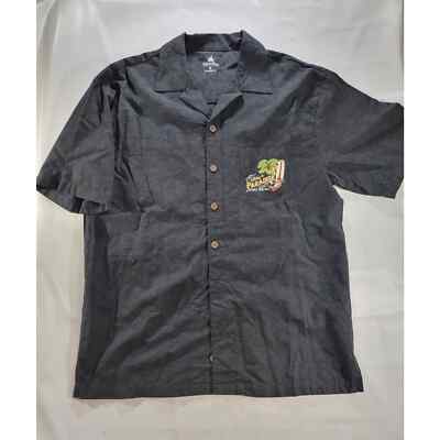 Disney Parks Hawaiian Shirt Men M Embroidered Mickey in Paradise Black Aloha