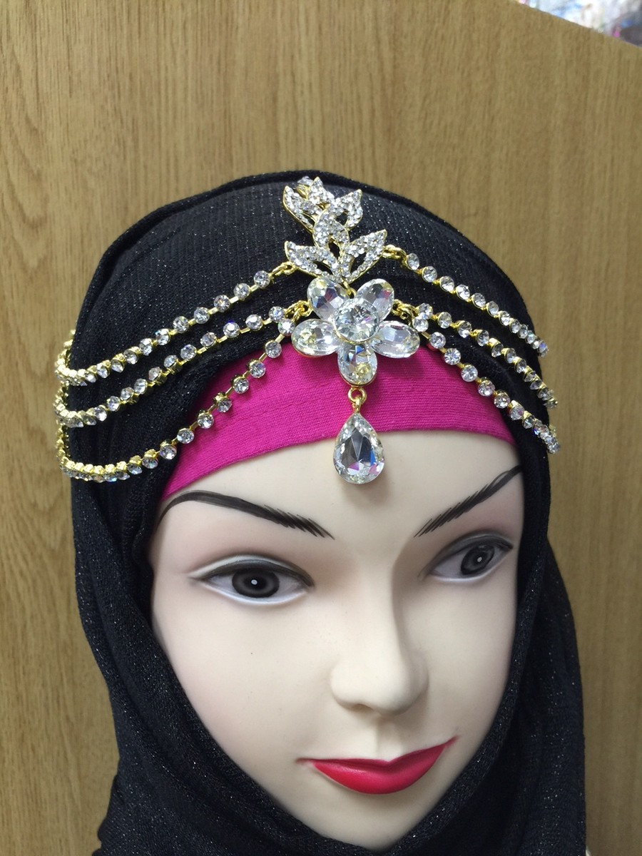 Ladies Bridal PromParty Diamante Chain Brooch Tiara Hijab Band