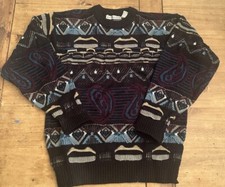 Saturdays Sweater Mens Medium Vintage Retro 80s Pullover Knit Geometric