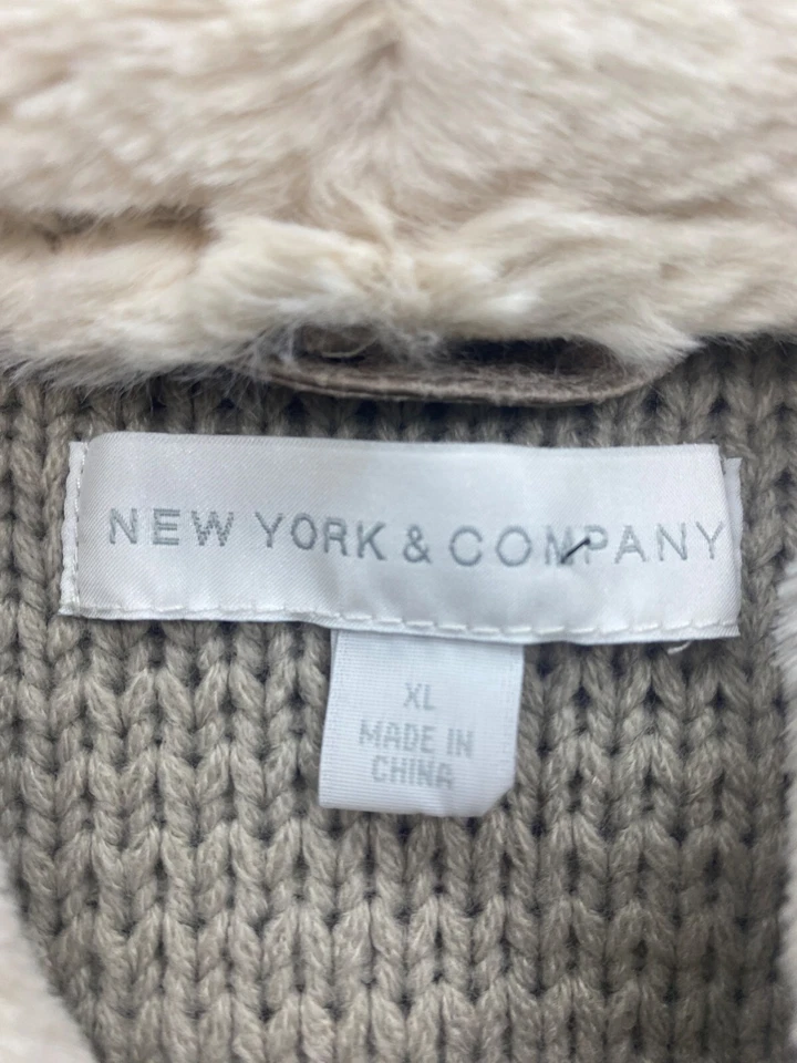 Suéter de mujer New York Company XL gris imitación gamuza cuello piel chal abrigo cárdigan Foto 3 de 4