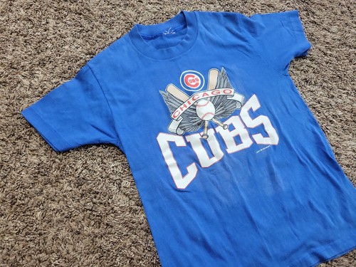 Vintage 1988 Chicago Cubs T-Shirt Logo 7 Blue USA Made Sz Youth M - Picture 2 of 7