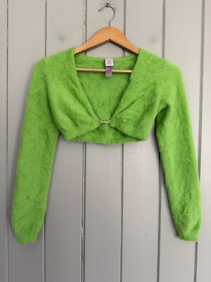 Savage X Fenty Fluff It Up Crop Top XS Bright Green Fluffy Fuzzy Sweater Brat