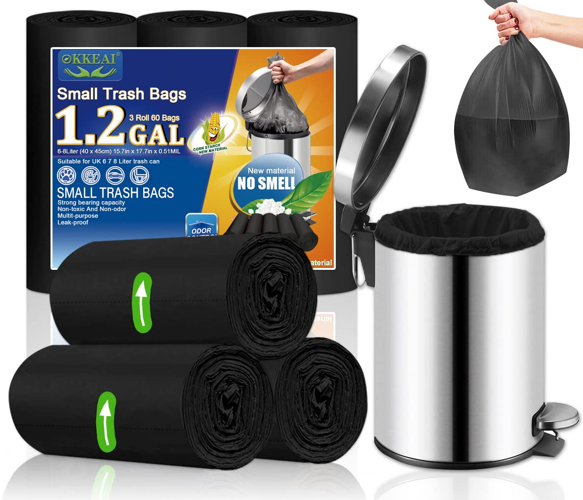 Small Garbage Bags for Bathroom Can 5 Liter Trash Bags 1.2 Gal Waste Basket Line