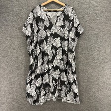 Creation's Dress Women One Size Black Floral Shift Short V-Neck Short Sleeve