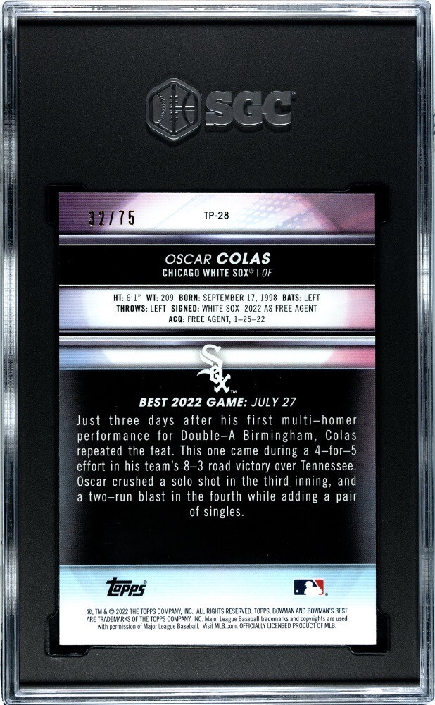 2022 Bowmans Best Oscar Colas Gold Lava Refractor #32/75 White Sox Gem 10