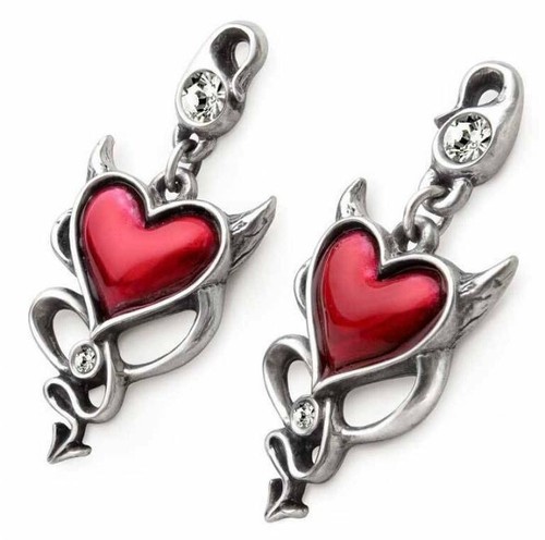 Devil Heart Stud Earrings, Gothic Punk Horns Sinners Love Gift, Alchemy England - Picture 2 of 4