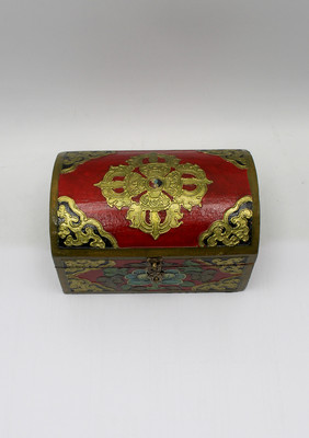Handpainted Tibetan Wooden Optical Box with Double Dorjee- Medium