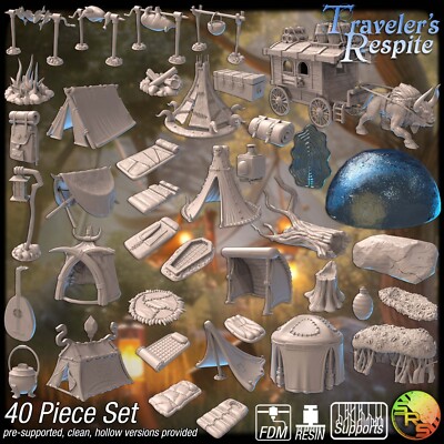 Campingplatz Gelände Set - 3D gedruckte Fantasy RPG Landschaft für 28-32mm Spiele
