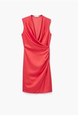 Mango  Women's Wrapped Satin Dress, Strawberry, size 8