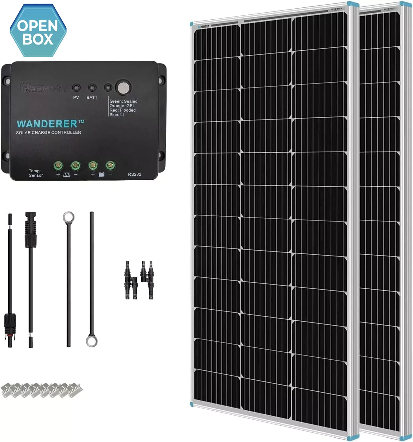 OPENBOX Renogy 200W SolarPanelKit 12V Mono w/30ABatteryChargeControllerStarterRV
