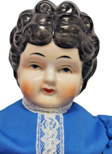 Vintage China Doll 17" Glazed Porcelain Shoulder Head 5 Handmade Body, Clothing