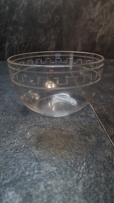Antike Boston & Sandwich gravierte griechische Schlüssel & Sterne Feuerstein Glas Fingerschale