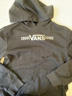 Vans Boys Youth Hoodie Black Spellout Herringbone Embroidered Logo  Sweatshirt XL