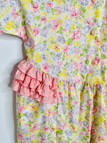 VTG 80'S-90'S MOUSE FEATHERS YELLOW PINK FLORAL PRAIRI RUFFLED ROMER JUMPSUIT*5 - Picture 4 of 5