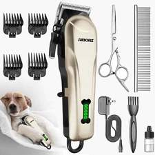 AIBORS Dog Shaver Clippers Grooming Kit Low Noise Rechargeable Cordless Gold
