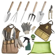 13-Piece Garden Tools Set with Tote Bag & Apron, Repotting Mat - Stainless Steel