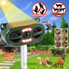 Deer Repellent 5 Modes Ultrasonic Solar Powered Animal Repeller for Outdoor Yard
