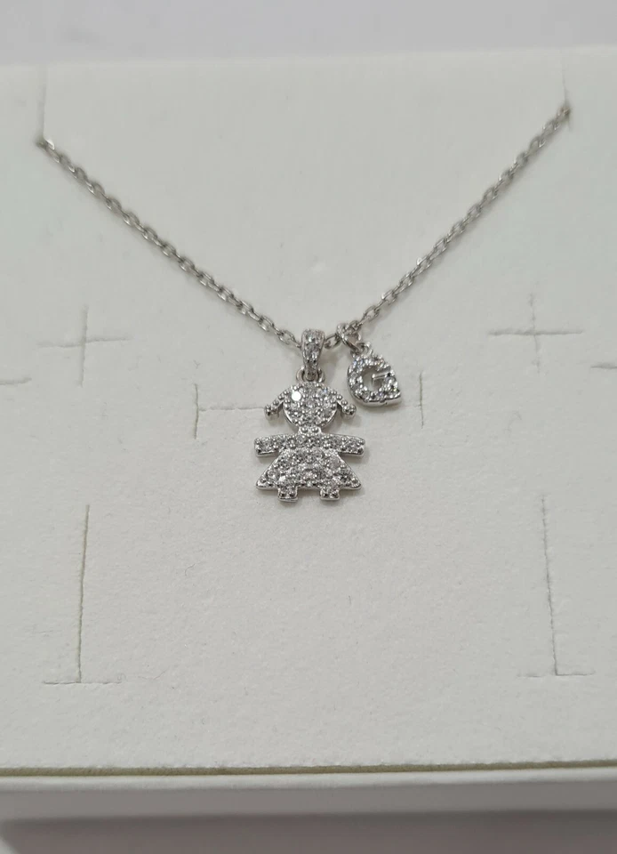 COLLANA CIONDOLO BEBE' BIMBO BIMBA PAVE' CON INIZIALE IN ARGENTO 925 CHARMS - Immagine 4 di 4