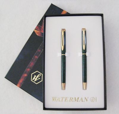 Waterman Hemisphere Set Green Marble Ballpoint Pen & 0.5 Pencil New In Large Box