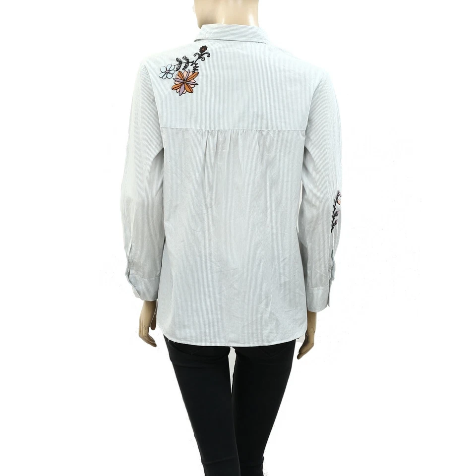 Blusa Camisa Top Odd Molly Anthropologie Rayas Floral Bordada S-1 228446 Foto 3 de 4