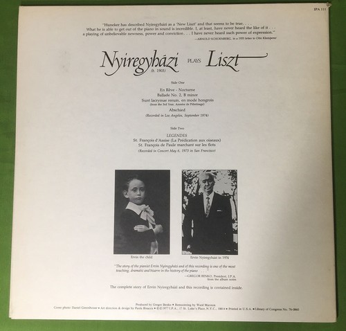 NYIREGYHAZI PLAYS LISZT International Piano Archives IPA 111 CLASSICAL LP - Picture 2 of 2