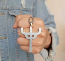 Silver Merch Symbol Charm Amulet Judas Priest Necklace Pendant S.Steel Chain 24'