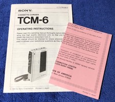 SONY TCM-6 CASSETTE-CORDER ORIGINAL OPERATING INSTRUCTIONS WARRANTY CARD M224x