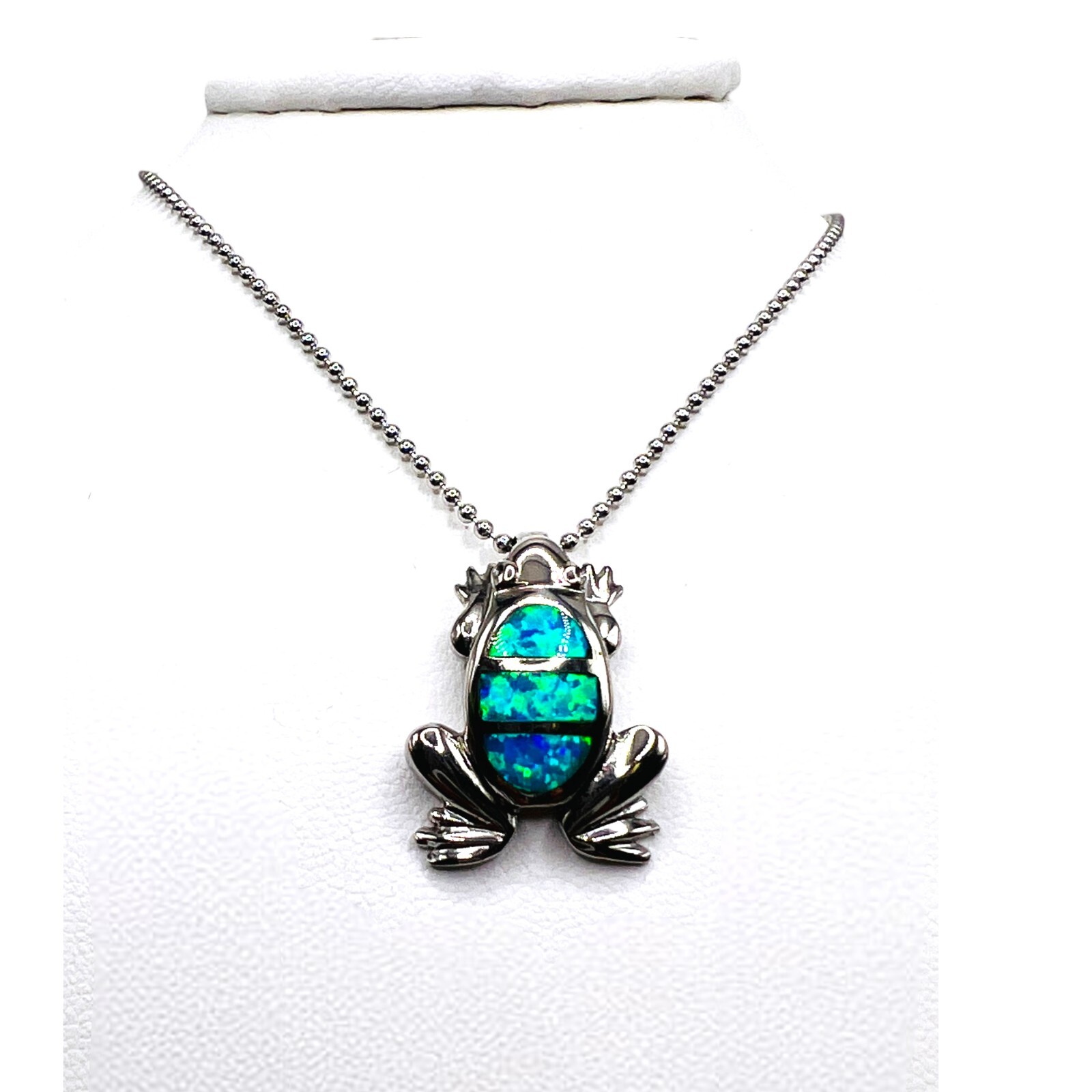 925 Solid Sterling Silver Blue Opal Frog Pendant … - image 7