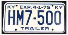Kentucky 1975 TRAILER License Plate HM7-500!