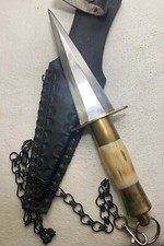 Vintage Large Steel Dagger With Leather Sheath